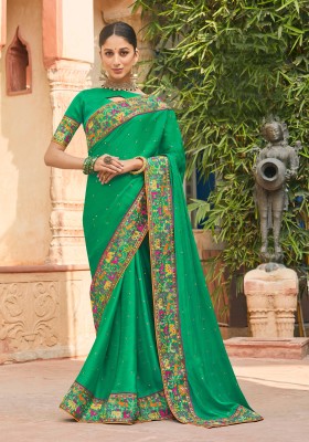 Laxmipati Sarees Embroidered Bollywood Satin Saree(Green)