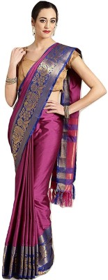 WILLMAKE Woven Kanjivaram Cotton Blend, Jacquard Saree(Pink)