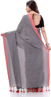 Desh Bidesh Woven, Self Design, Solid/Plain Handloom Handloom Cotton Blend, Pure Cotton Saree(Grey)