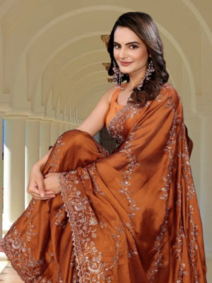 VRLOOKMEFASHION Embroidered Bollywood Pure Silk Saree(Blue)