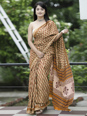 Tasrika Printed Daily Wear Cotton Blend Saree(Beige)