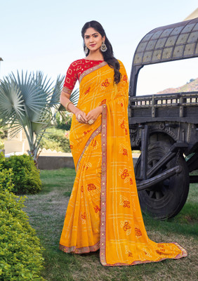 Laxmipati sarees Printed Daily Wear Chiffon Saree(Mustard)