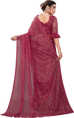 NORAFLEX Self Design Bollywood Net Saree(Maroon)