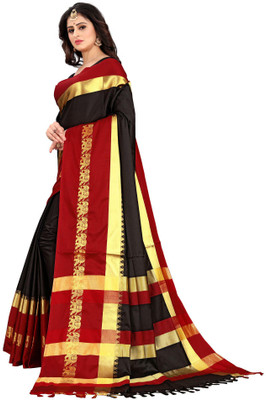 Riddhi Enterprise Temple Border Paithani Jacquard, Cotton Silk Saree(Red, Black)