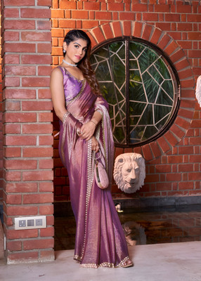 UNNATIFASHIONER Embellished Bollywood Silk Blend, Pure Silk Saree(Purple)