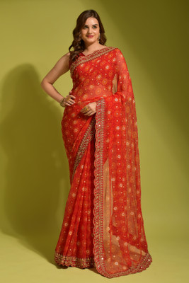 Moda Rapido Self Design Bollywood Organza Saree(Red)