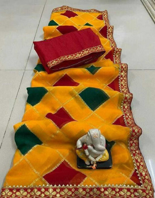 GOIAKIYA RINJAS Printed Bollywood Georgette Saree(Yellow)