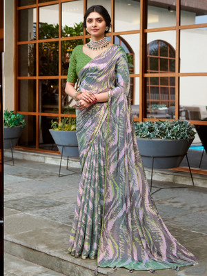 Tasrika Printed Daily Wear Chiffon Saree(Purple)