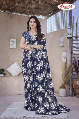 Anand Sarees Floral Print Daily Wear Georgette Saree(Dark Blue)