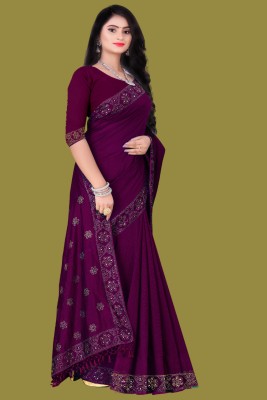 Rudra Fab Embellished Madurai Georgette, Art Silk Saree(Purple)