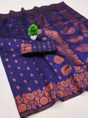 AVANTIKA FASHION Printed Kanjivaram Pure Silk, Art Silk Saree(Blue)