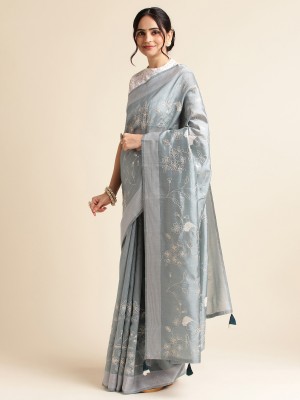 FABMORA Embroidered, Embellished Bollywood Cotton Silk Saree(Grey)