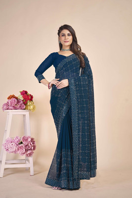SHREE HARI PRINT Embellished Daily Wear Georgette Saree(Blue)
