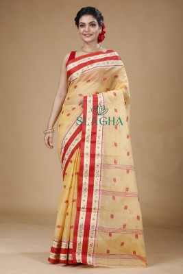 SLAGHA Woven Tant Handloom Pure Cotton Saree(Beige, Red)