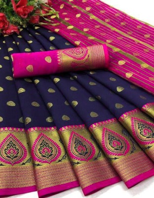 AFF Fashion Embellished, Self Design, Woven Banarasi Art Silk, Cotton Silk Saree(Dark Blue)
