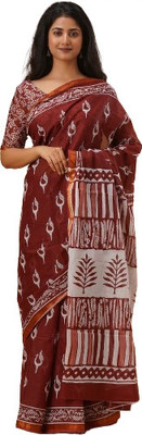 Tropwear Printed Ikkat Pure Cotton Saree(Maroon)