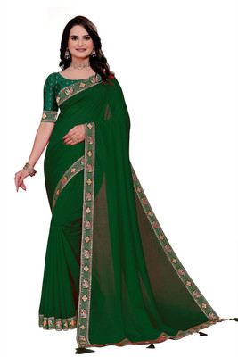 WavySnugsy Solid/Plain Assam Silk Pure Silk Saree(Green)