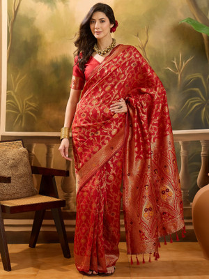 Shadow & Saining Woven Banarasi Jacquard Saree(Red)