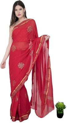 The Fashion Attire Embellished Bollywood Chiffon Saree(Red)
