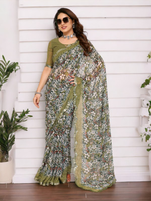 Moda Rapido Printed Bollywood Georgette Saree(Green)