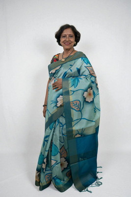 SnehaFashion Creation Floral Print Daily Wear Tussar Silk Saree(Blue)