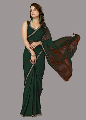 ISHA TRADE Solid/Plain Daily Wear Georgette Saree(Green)