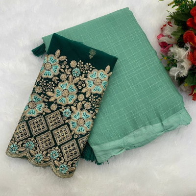 KONICA FAB Solid/Plain Bollywood Chiffon Saree(Light Green)