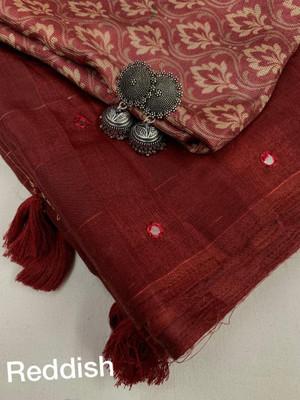 Dhanlaxmi CreationLLP Applique, Embroidered, Self Design Bollywood Linen Saree(Red)