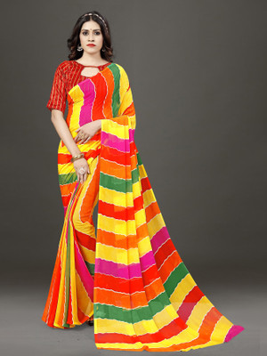 LAKHADATARI PRINTS Printed Leheria Georgette Saree(Multicolor)