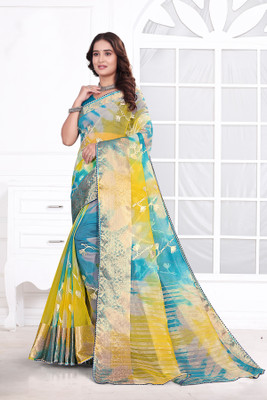 Aarunika SBT Solid/Plain Bollywood Organza Saree(Light Blue)