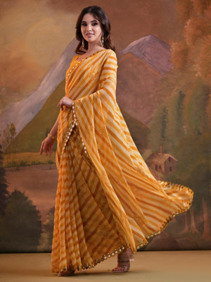 Divastri Striped Bollywood Georgette Saree(Yellow)