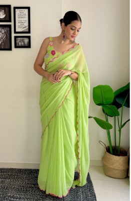 LEOSAGI Printed, Embroidered, Embellished Bollywood Georgette Saree(Green)