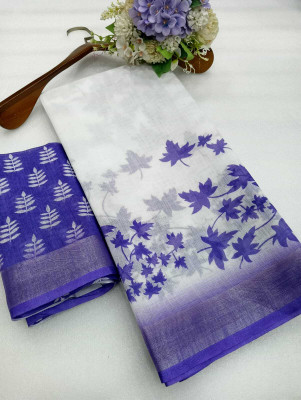 DEVICE of NT Printed, Woven Kanjivaram Pure Cotton, Cotton Linen Saree(White)