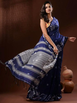 GOURAB HANDLOOM Self Design Handloom Pure Cotton Saree(Blue)