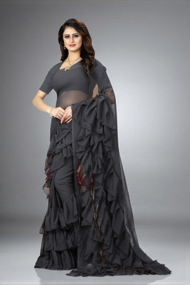 fFASHION Self Design Bollywood Georgette Saree(Grey)