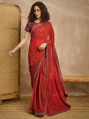 jashvicreation Embroidered Bollywood Georgette Saree(Red)