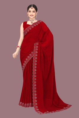 Shiv Febric Embellished Chanderi Georgette Saree(Red)