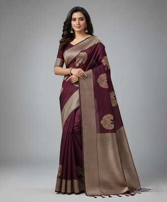 Urvashi Creation Sarees Embroidered Banarasi Crepe, Pure Silk Saree(Maroon)