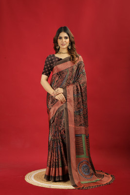 nirmal creation Printed Bollywood Crepe Saree(Brown)