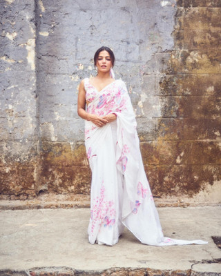 STAVA CREATION Printed Bollywood Linen Saree(Pink)
