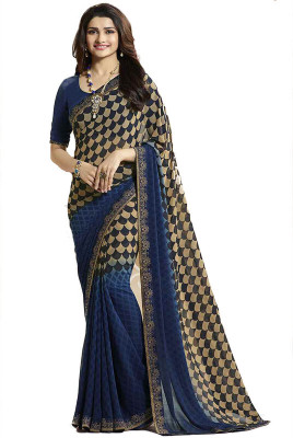 Panchvati NX Printed Daily Wear Georgette Saree(Dark Blue, Brown)