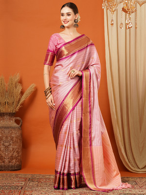 Divastri Self Design Banarasi Silk Blend Saree(Pink, Purple)