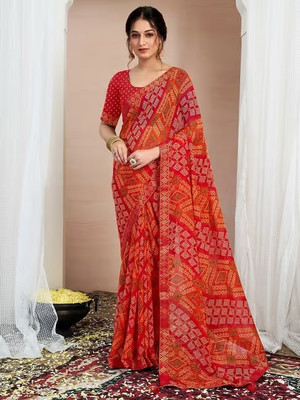 Panchvati NX Striped Bollywood Chiffon Saree(Red)