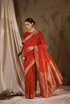 ShopGlobal Woven Banarasi Silk Blend Saree(Blue)