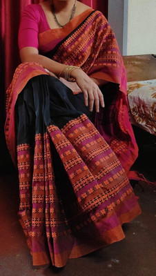 ADbutiq Woven Handloom Handloom Pure Cotton Saree(Dark Green)