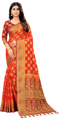 FINE WEAR Self Design Banarasi Cotton Silk, Jacquard Saree(Multicolor)