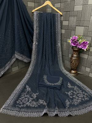 VarniRaaj Fashion Embellished Bollywood Jimmy choo Saree(Dark Blue)