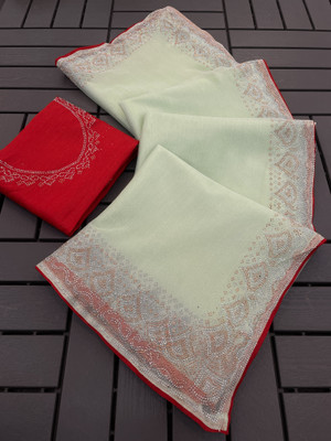 VarniRaaj Fashion Embellished Bollywood Supernet Saree(Light Green)