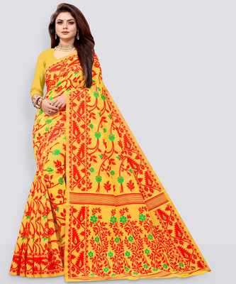 ANISSA SAREE Self Design Jamdani Cotton Blend Saree(Yellow)
