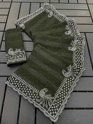 Mikhushop Embellished Bollywood Georgette Saree(Green)